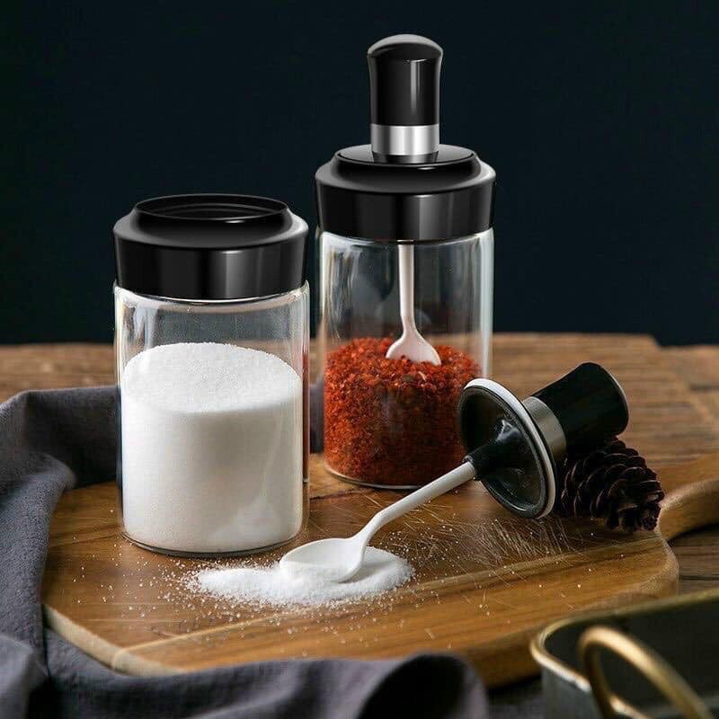 Set 2 Hủ đựng gia vị thủy tinh có thìa 250ml