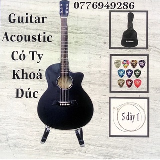 Đàn guitar acoustic viền chỉ trắng, khoá đúc, có ty