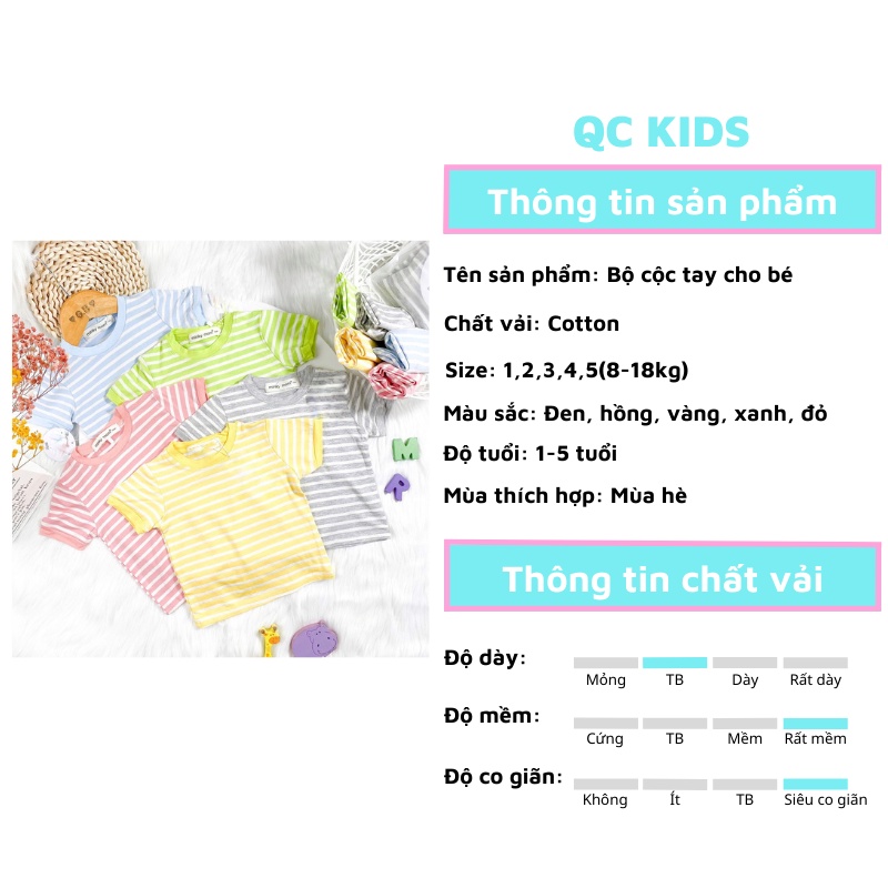 Quần áo trẻ em mùa hè QC-KIDS, bộ cộc tay quần dài kẻ sọc chất cotton cho bé trai bé gái 8-18kg