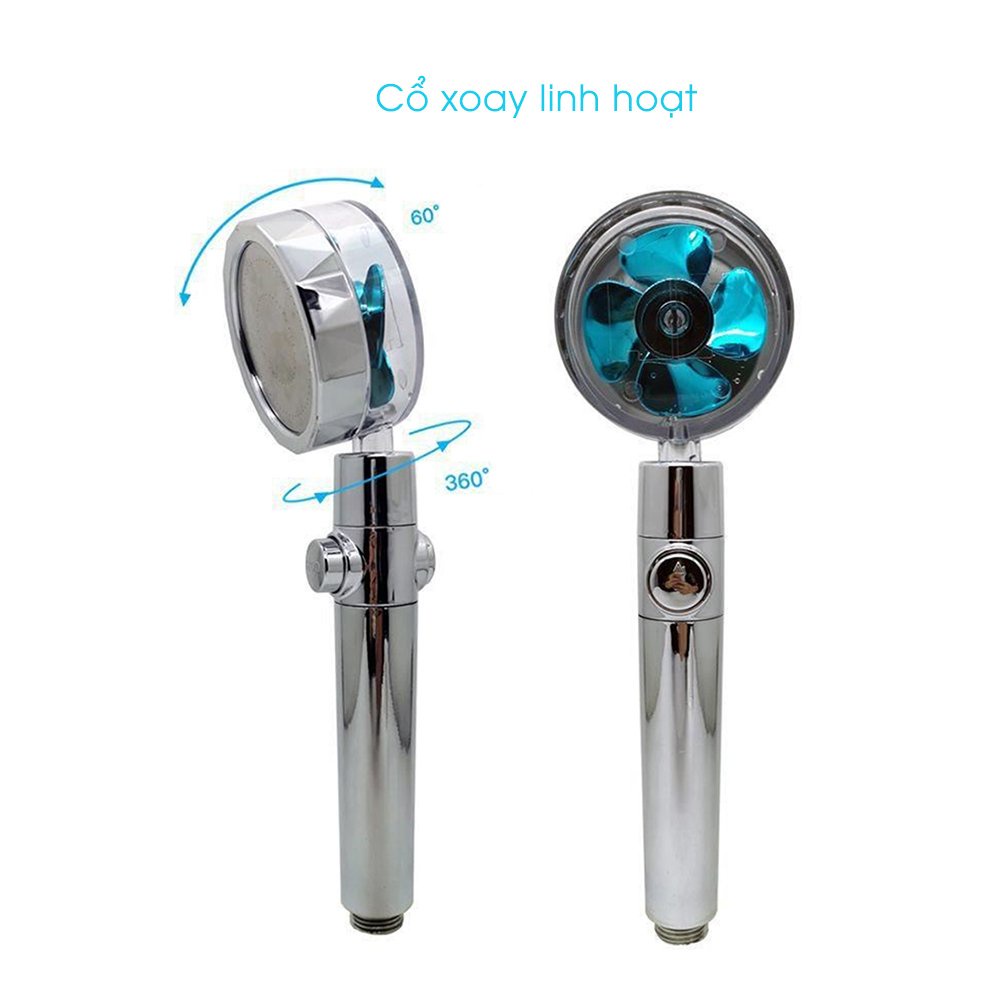 Đầu vòi sen tăng áp Bát sen cánh quạt xoay 360 độ đầu vòi hoa sen có nút nhấn stop tắt bật DB011 SUVADO