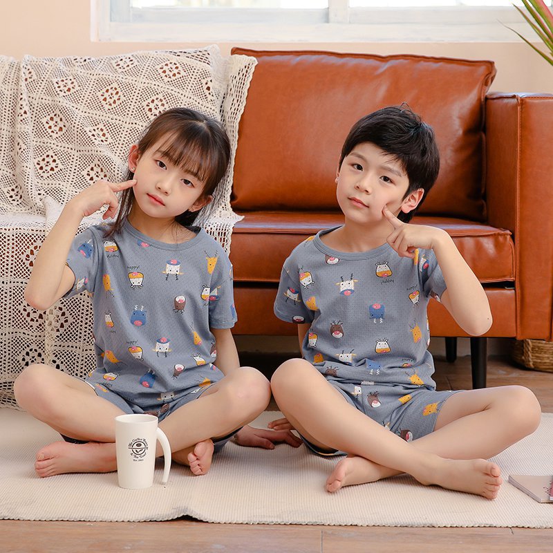 Phiên Bản Hàn Quốc Của Bộ đồ Mặc Nhà Trẻ Em Phối Lưới, Thoáng Khí, Quần đùi áo Thun Cotton Trẻ Em Giá Sỉ Bán Buôn