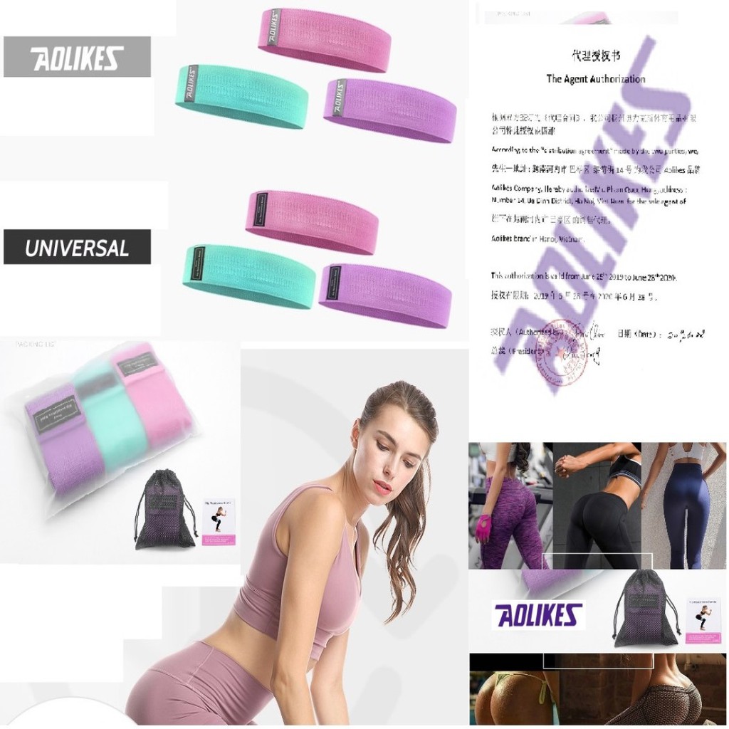 Bộ 3 dây đàn hồi kháng lực Aolikes rb 3604 HBR miniband cao su bán sỉ, mông chân hông eo bụng đùi fitness gym thể hình