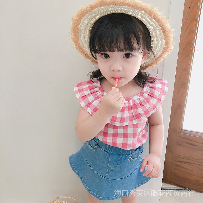 Hàng Mới Về Áo Sơ Mi Cổ Lá Sen Kẻ Sọc Caro Phong Cách Hàn Quốc Thời Trang Mùa Hè Hàng Mới Cho Bé Gái