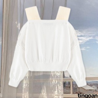 Áo len trễ vai trắng tingoan TEDDY SWEATER/WH