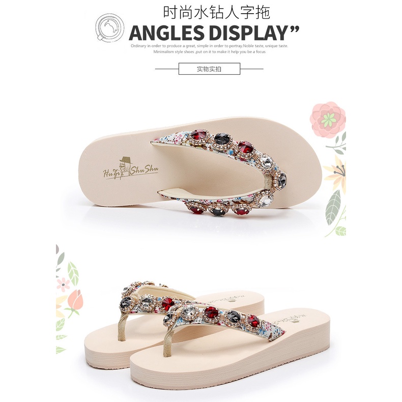Dép Xỏ Ngón Đính Đá Thời Trang Đi Biển Mùa Hè Cho Nữ