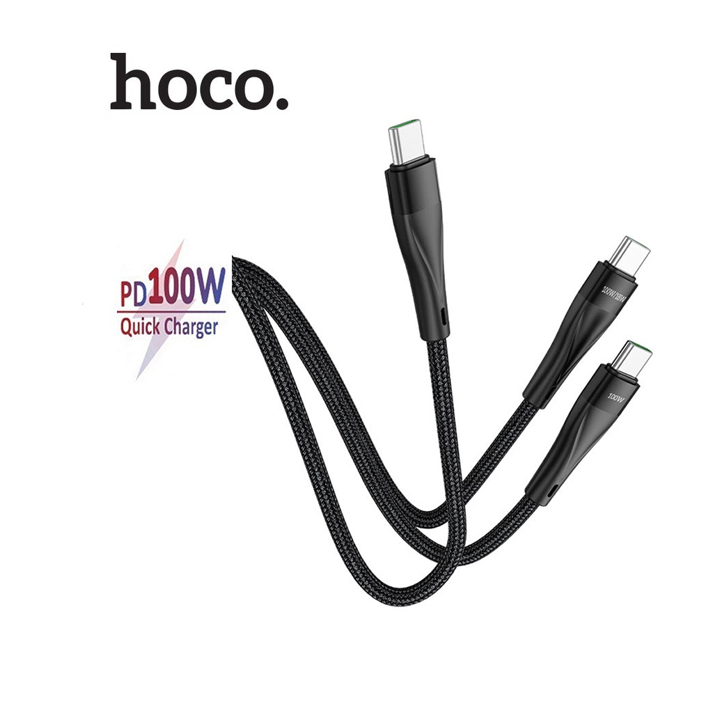 Cáp sạc 2in1 Hoco U102 sạc nhanh 100W Type-C to Type-C + Type-C dây nylon bện dài 150CM cho Android