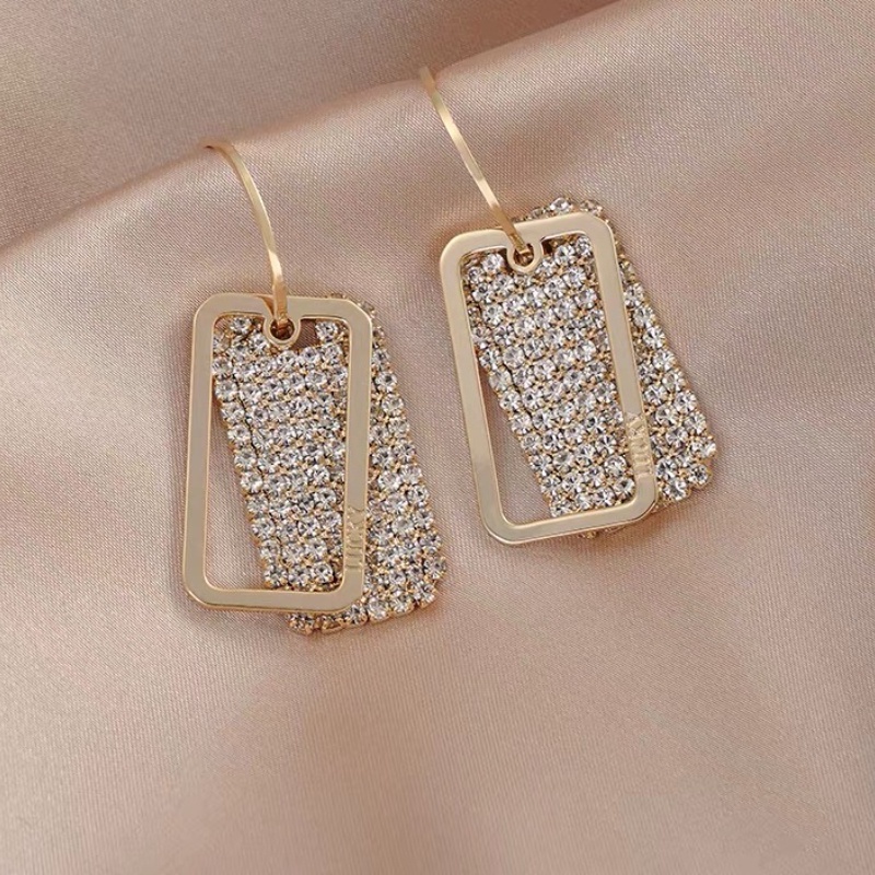 Bông Tai Mạ Bạc 925 Hình Giọt Nước Đính Kim Cương Giả Phong Cách Thanh Lịch