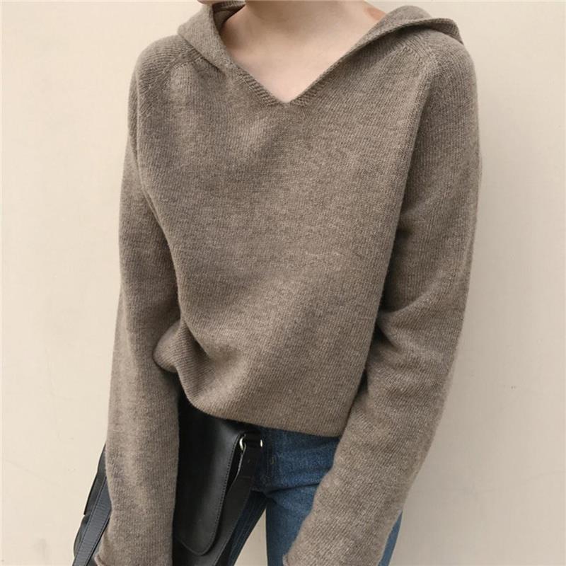 Áo Khoác Hoodie Dệt Kim Tay Dài Dáng Rộng Thời Trang
