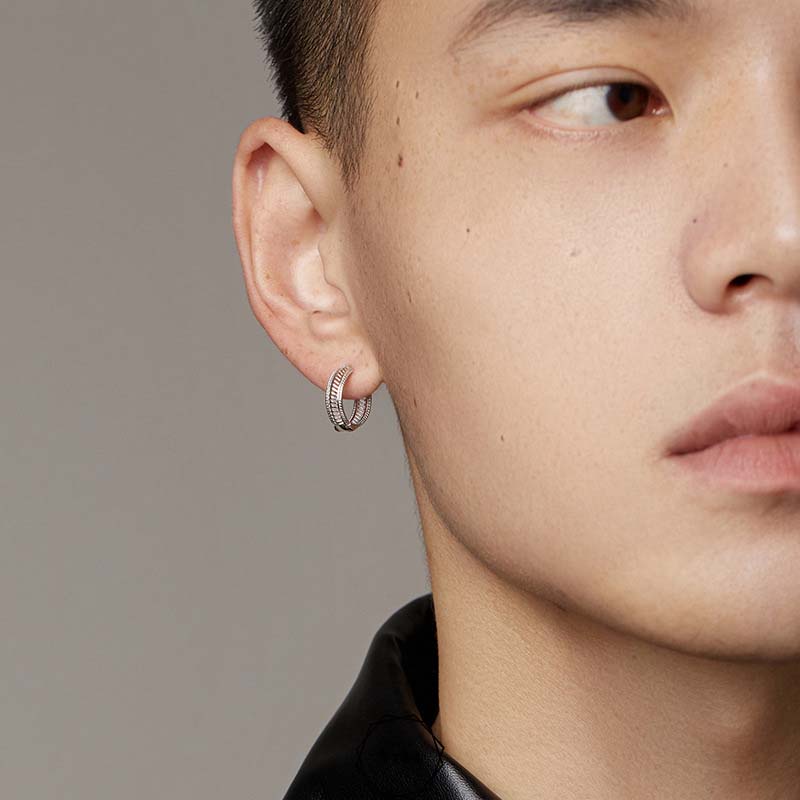 Bông tai bạc nam kiểu đường ray Railway – khuyên tai bạc ViVi_Gift