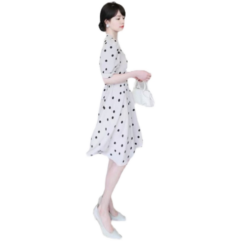 Đầm Nữ Tay Ngắn Họa Tiết Chấm Bi Phong Cách Pháp Thời Trang Mùa Xuân 2023