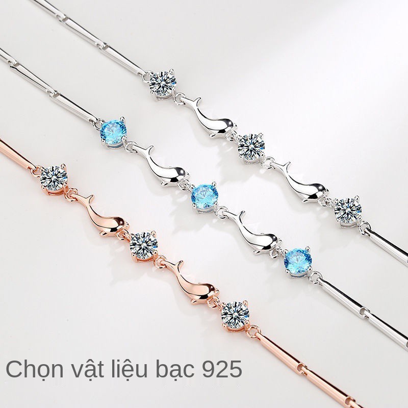 [Bạc Sterling chính hãng] Vòng đeo tay tình yêu cá heo bạc S925 Nữ Ins Unfading bạn gái khắc Tên