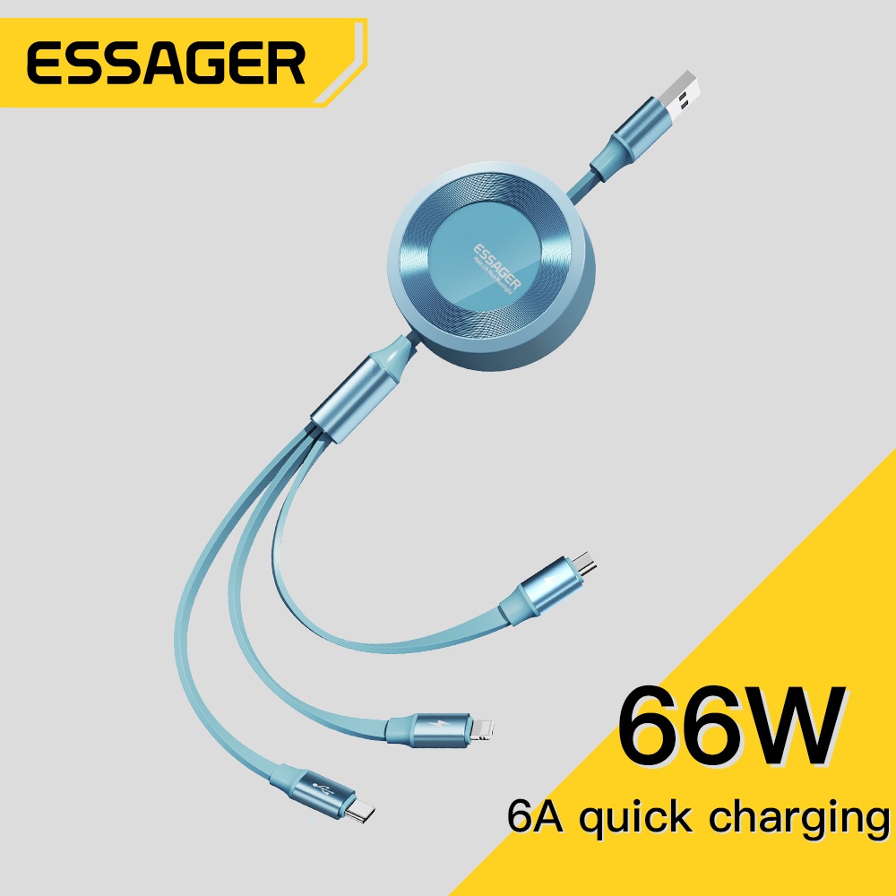 Dây cáp sạc nhanh Essager 66W 6A 3 trong 1 chất lượng cao cho Huawei Samsung