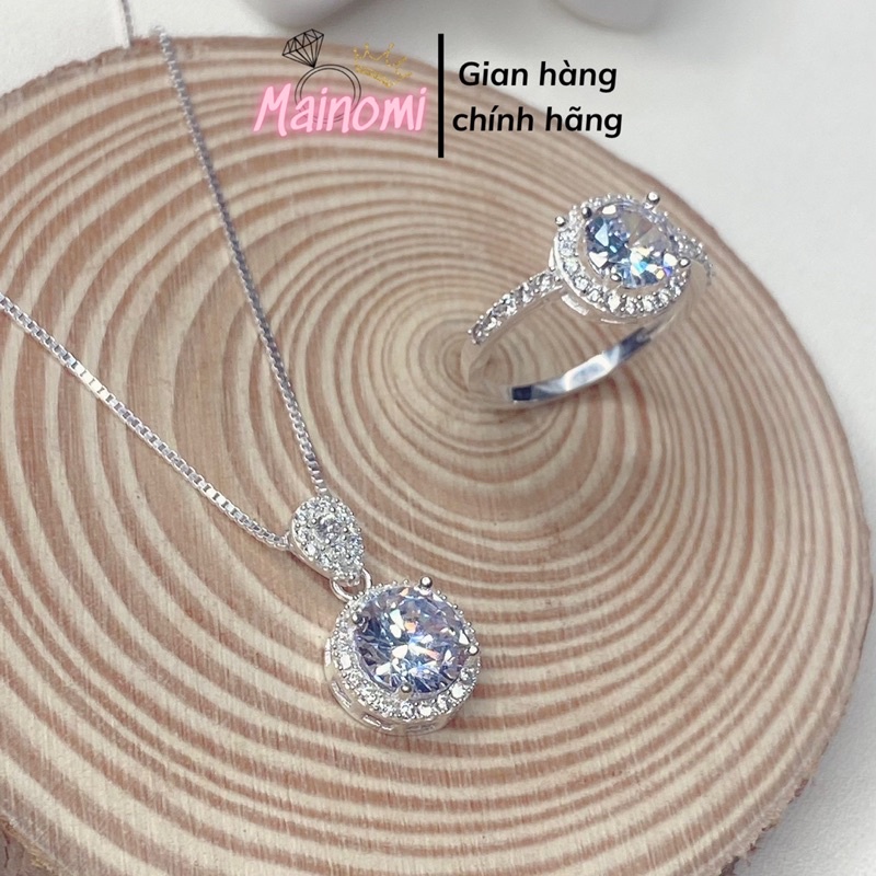 Set bộ trang sức đá tròn nữ chuẩn bạc đẹp sang xịn Mainomi Shop Bạc Xinh