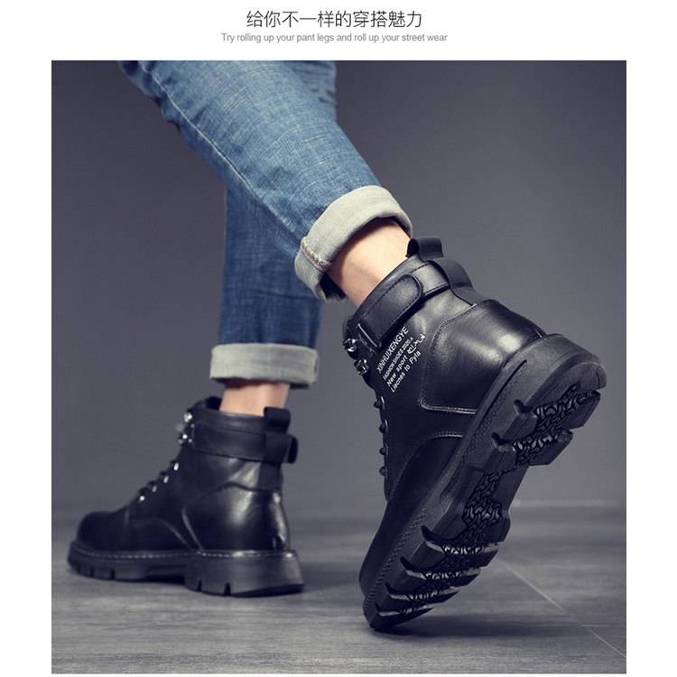 Giày Bốt Martin Da Cổ Cao Phong Cách Anh Quốc Thời Trang Mùa Thu Cho Nam