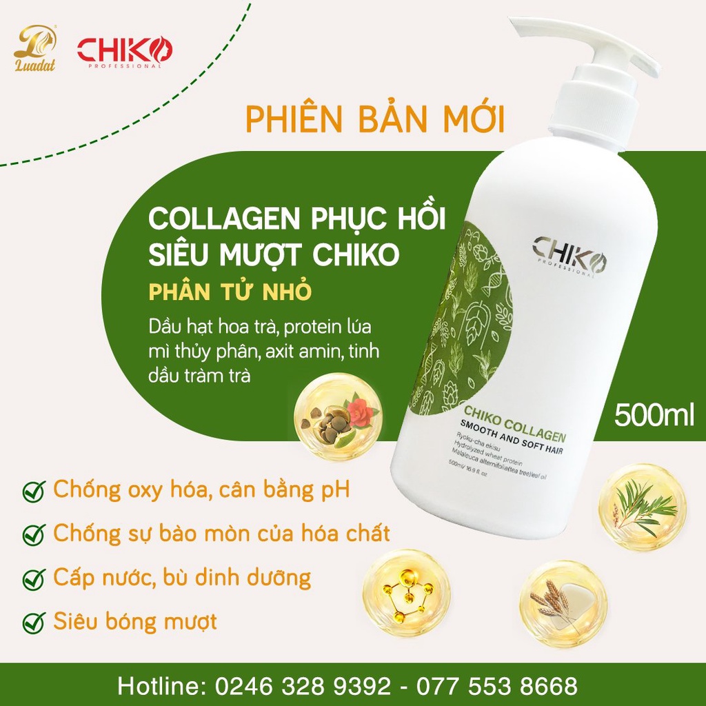 Dầu hấp xả 2 trong 1 Kem Ủ Tóc Collagen CHIKO-phục hồi tóc hư tổn,ngăn ngừa rụng tóc 500ML