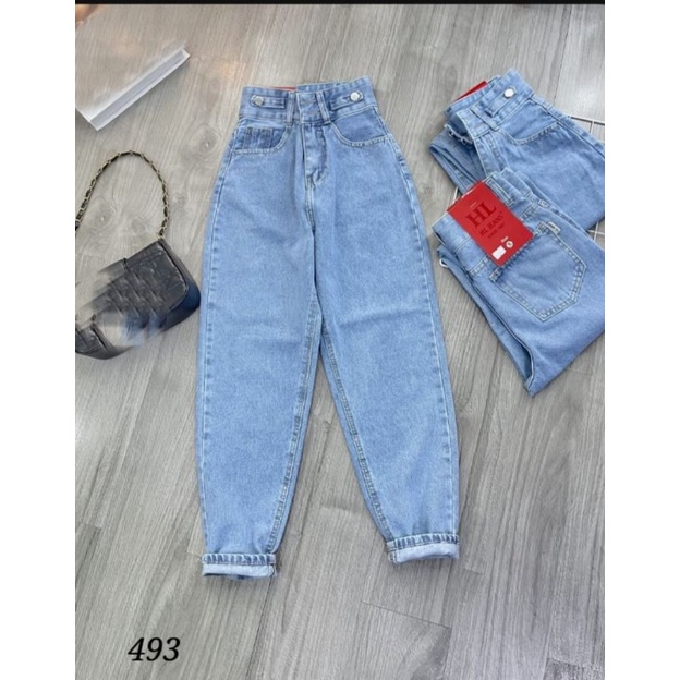 Quần jean baggy nữ,Quần bò ống đứng lưng cao hai cúc