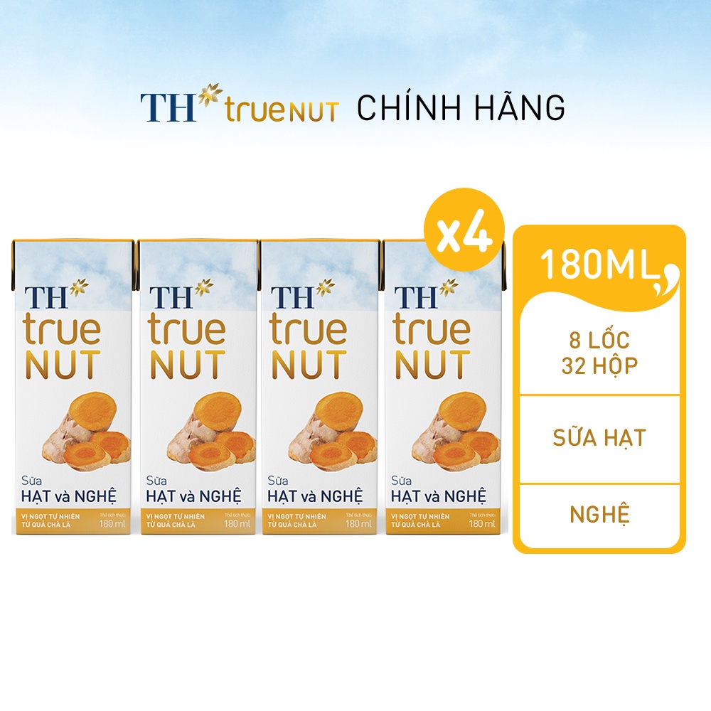 4 Lốc sữa hạt và nghệ TH True Nut 180ml (180ml x 4 hộp)