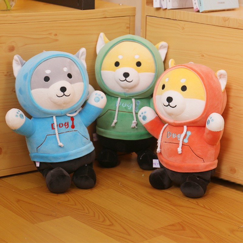 Gấu bông chó shiba áo hoodie 3 màu có mũ kích thước 40-60cm