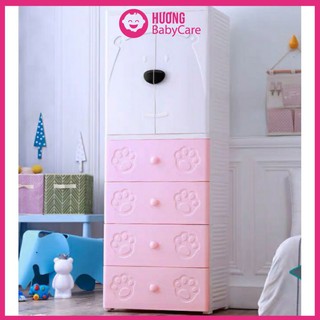 Tủ quần áo trẻ em cửa đôi hình gấu Royalcare 5 tầng xanh,hồng