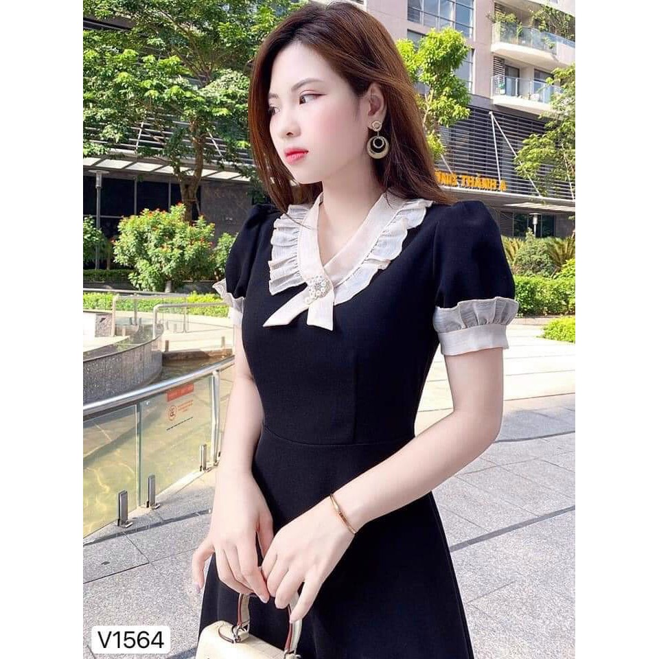 Váy đầm nữ dáng xòe tay con phối voan