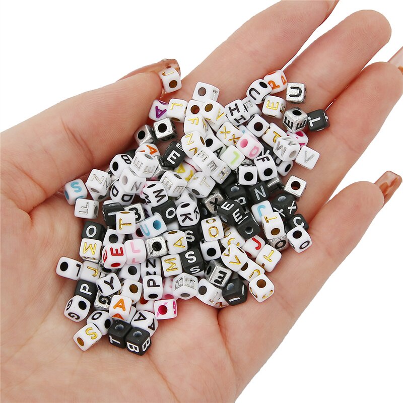 Set 200 hạt xâu chuỗi 5x5mm họa tiết chữ cái nhiều kiểu làm trang sức thủ công