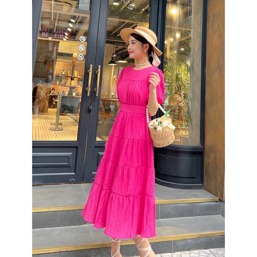 [HÀNG THIẾT KẾ CAO CẤP] Đầm Maxi Tay Phồng Xốp Nhún Phân Tầng Chit Eo Tôn Dáng Đi Biển / Công Sở Màu Trắng