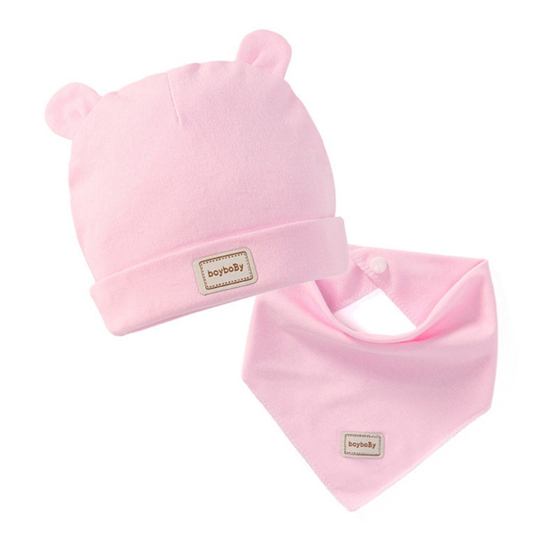 Set 2 Món Gồm Khăn Lau + Nón + Yếm Ăn Bằng Cotton Mềm Giữ Ấm Cho Bé Sơ Sinh