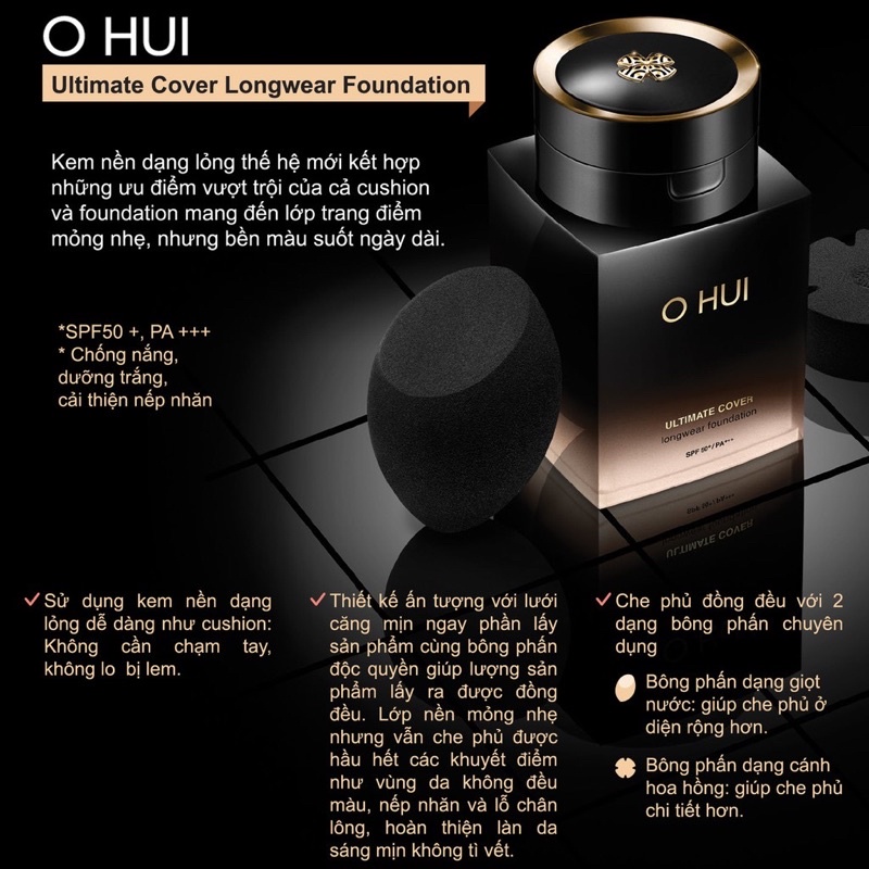 [siêu rẻ] - Kem nền siêu che khuyết điểm da căng bóng OHUI Ultimate Cover Longwear Foundation 10ml