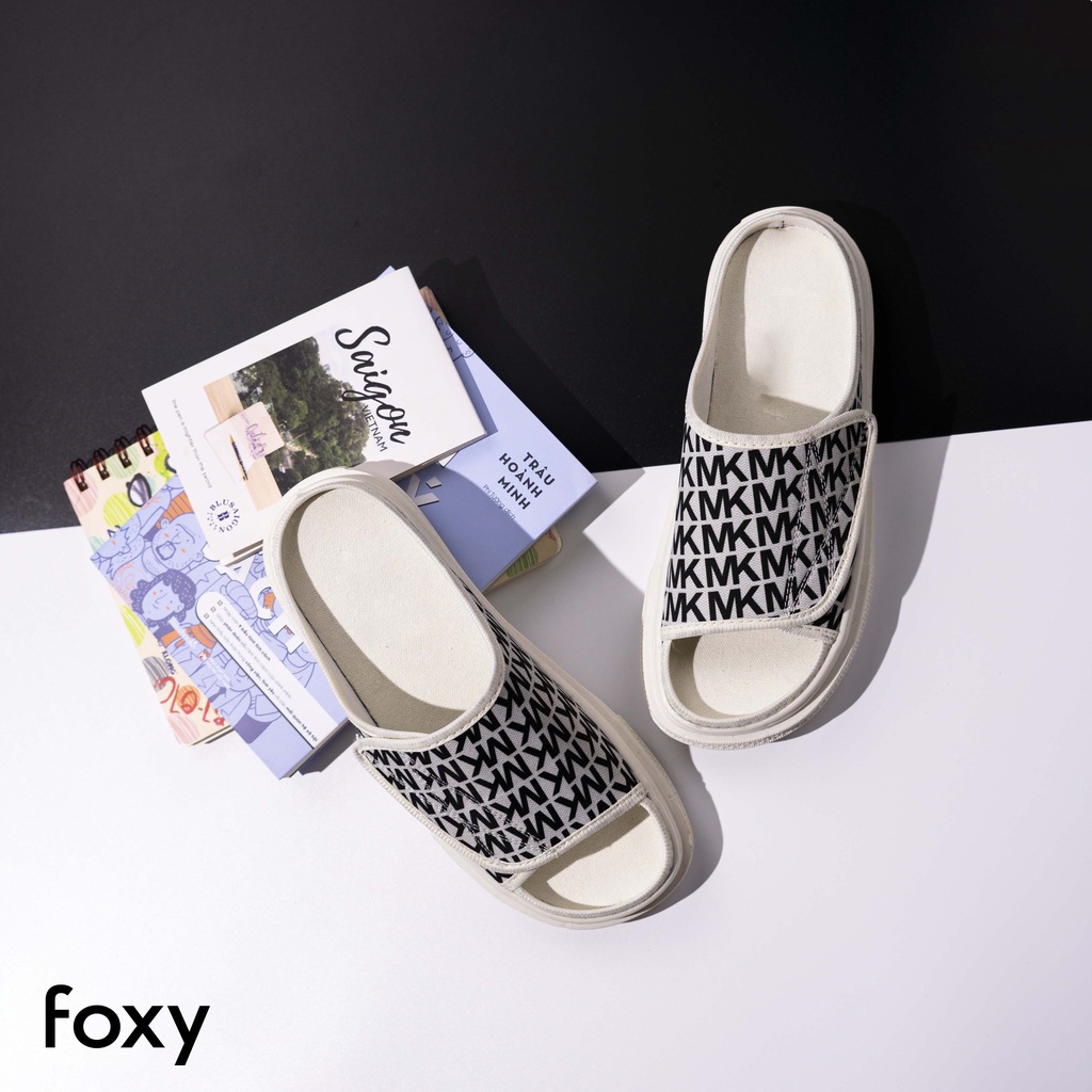 Dép Sục Nữ Quai Dán Ngang Form Dáng MK Thời Trang Hở Mũi Màu Ghi Đen Foxy - FOM006