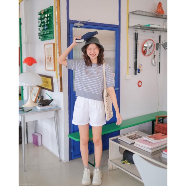 Áo phông nữ kẻ sọc ngang, áo phông nữ croptop cổ tim trẻ trung