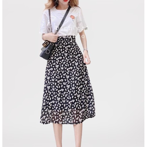 Chân váy hoa nhí Bingshop voan lụa dáng xoè cạp chun siêu hot | BigBuy360 - bigbuy360.vn