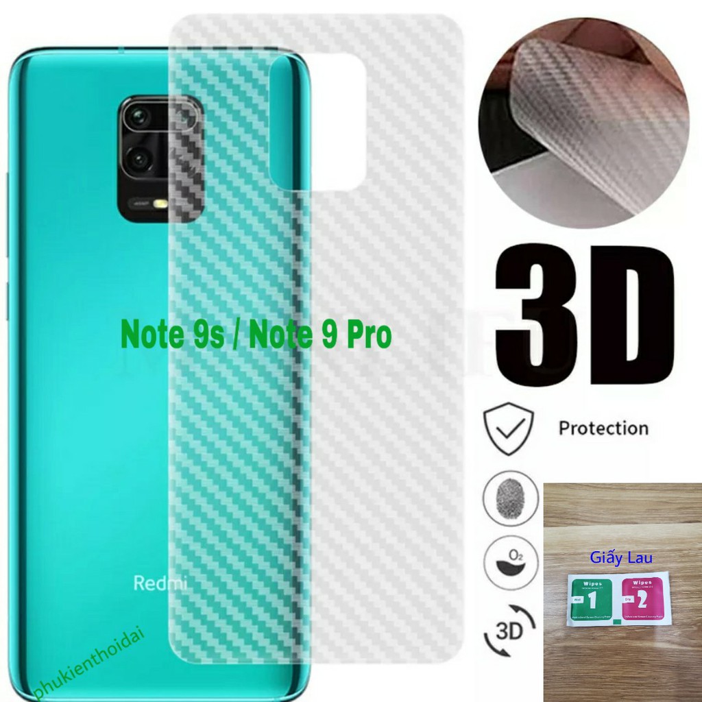 Dán lưng Carbon Redmi Note 9s / Note 9 Pro 5G / Redmi 9T / Mi 10T Lite / Redmi 10x 4g chống mồ hôi vân tay tặng giấy lau