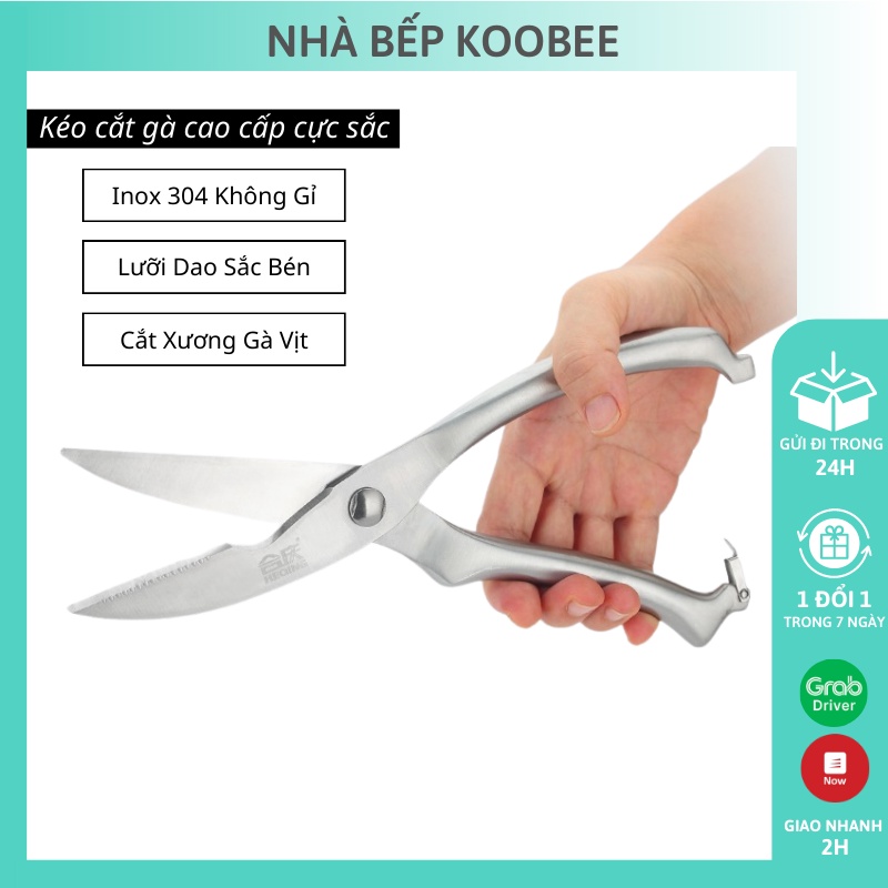 Kéo cắt gà vịt cao cấp Kitchen Scissors Inox 100%  - Lưỡi dao sắc bén bền đẹp KooBee (NB29)