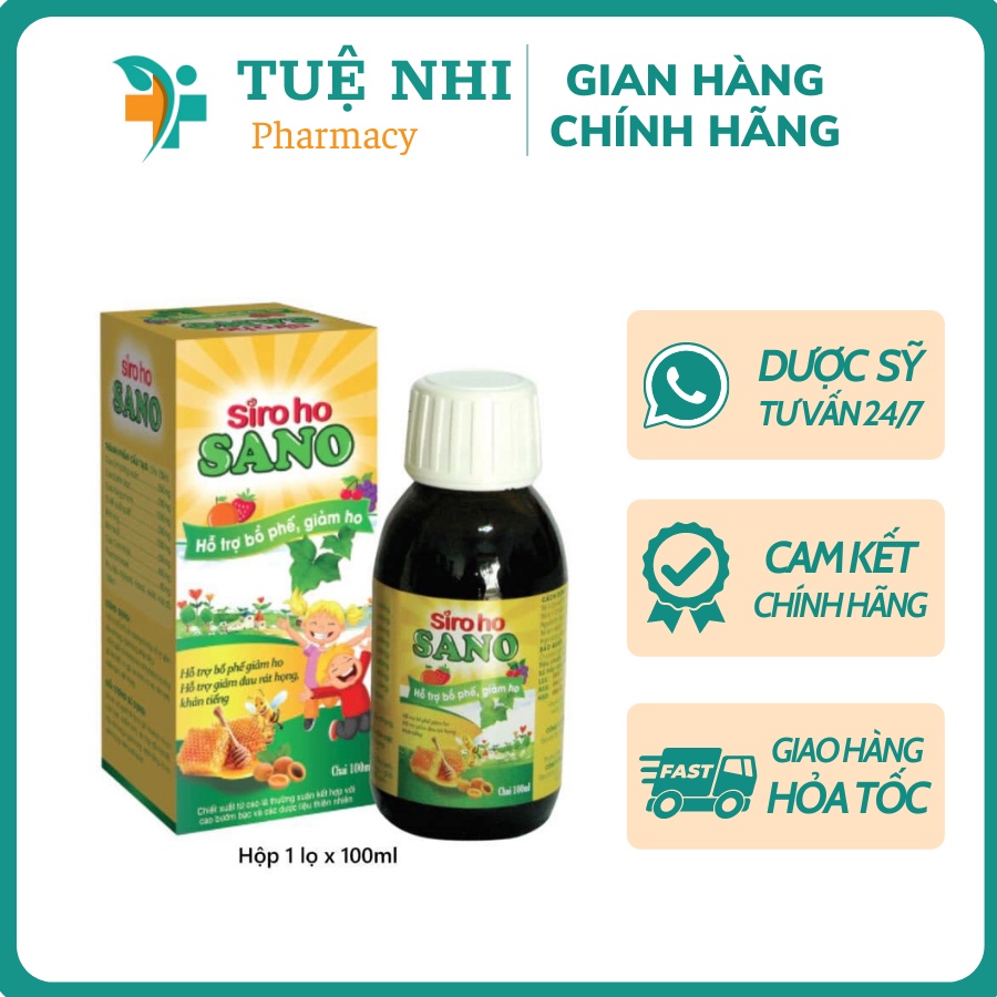 Siro Ho Thảo Dược Sano Giúp Giảm Ho, Tiêu Đờm, Giảm Đau Rát Họng, Khản Tiếng Lọ 100 ml - NT077