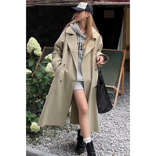 Áo khoác măng tô kaki dáng dài YIMI thời trang thu đông
