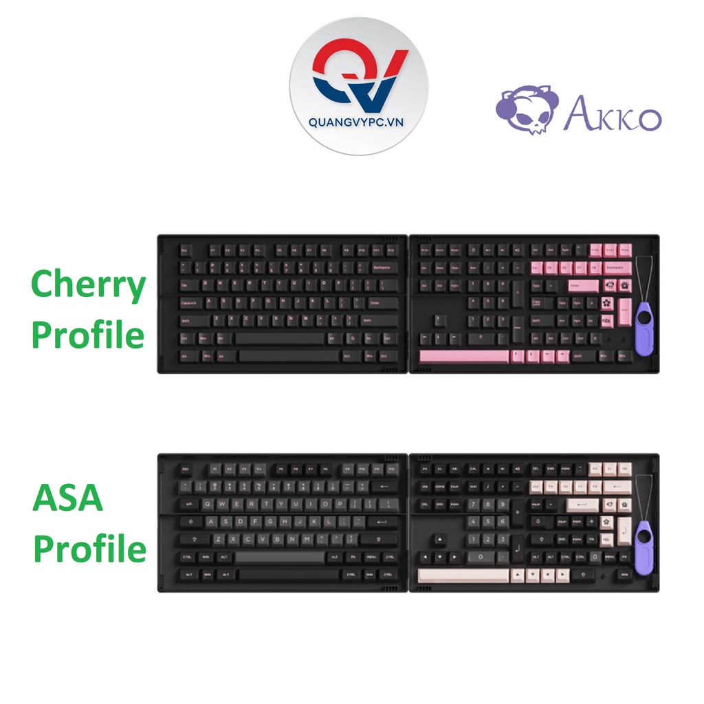 Bộ Keycap Akko Black Pink PBT Double-Shot (Cherry Profile-229 nút|ASA Profile-158 nút) CHÍNH HÃNG