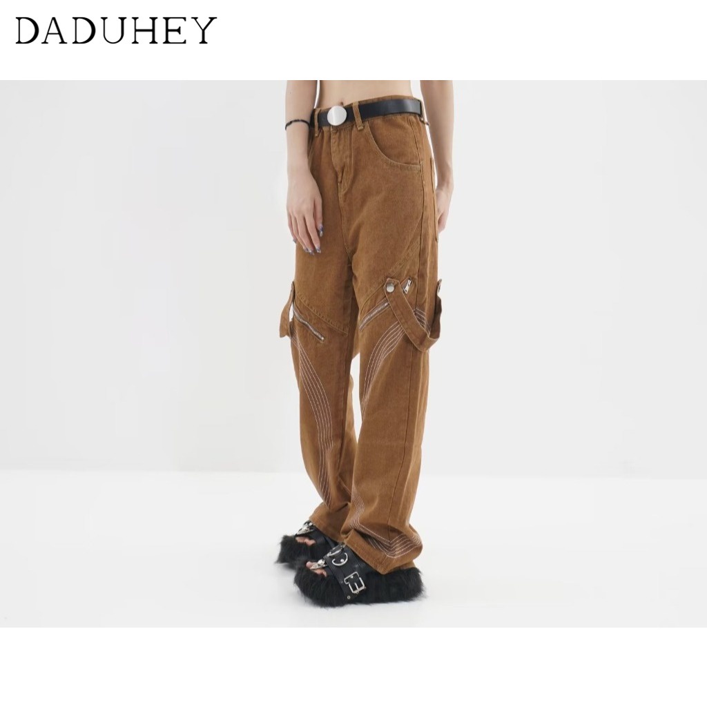 DaDuHey American Style Hip Hop Casual Straight-Leg Zipper Ankle Banded Overalls High Street Fashionable Fashion Loose Jeans