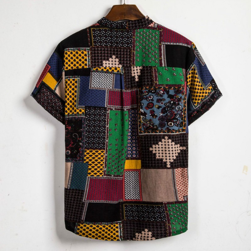 New Men's Korean Slim Fit Short Sleeve Shirt with Contrast Stitching Floral Casual Stand Collar | BigBuy360 - bigbuy360.vn