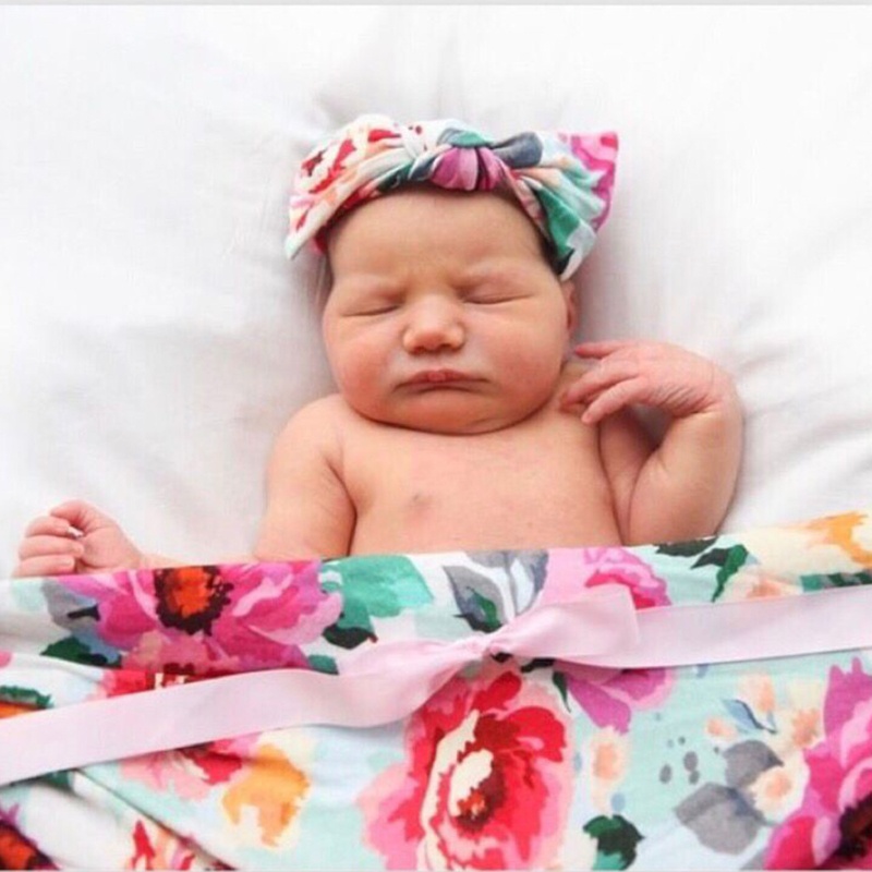 Chăn Cotton Mềm Mại In Họa Tiết Hoa Xinh Xắn Dùng Làm Khăn Quấn / Băng Đô Cho Bé