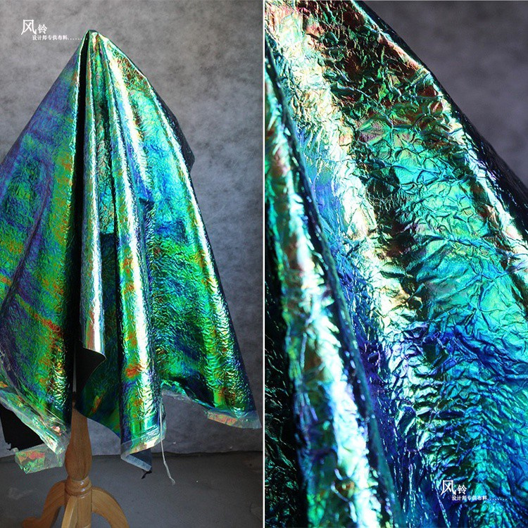 Laser Reflective Gradient Australian Blue Green Lizard Leather Cloth Waterproof Leather Stage FashiondiyDesign Fabric