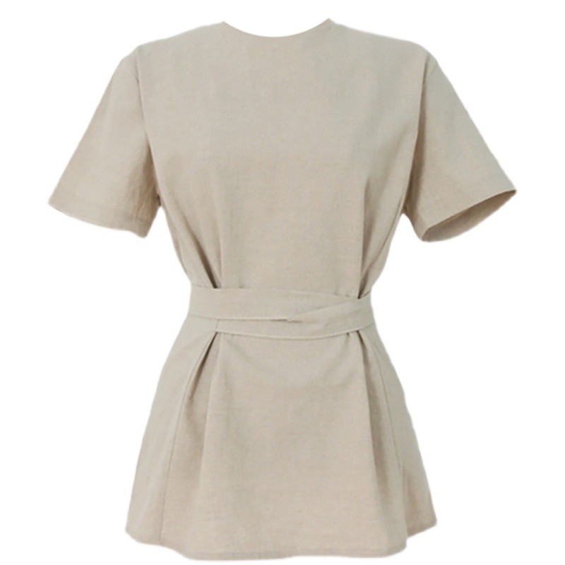 Áo sơ mi cộc tay thắt nơ sau lưng MORAN thon eo style điệu đà vintage công sở Hàn Quốc