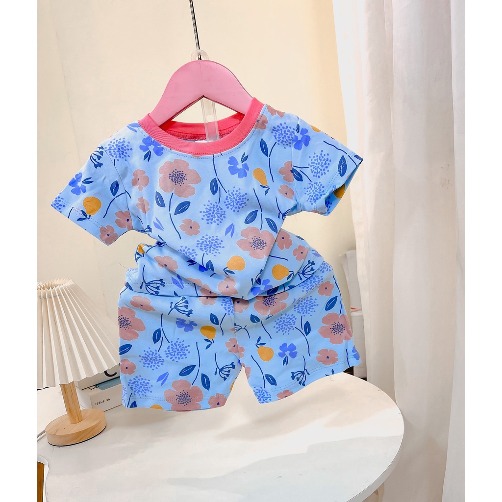 Bộ thun ngắn bé gái Bigbaby chất thun mềm mát họa tiết dễ thương nhiêu mẫu cho bé 11-22kg