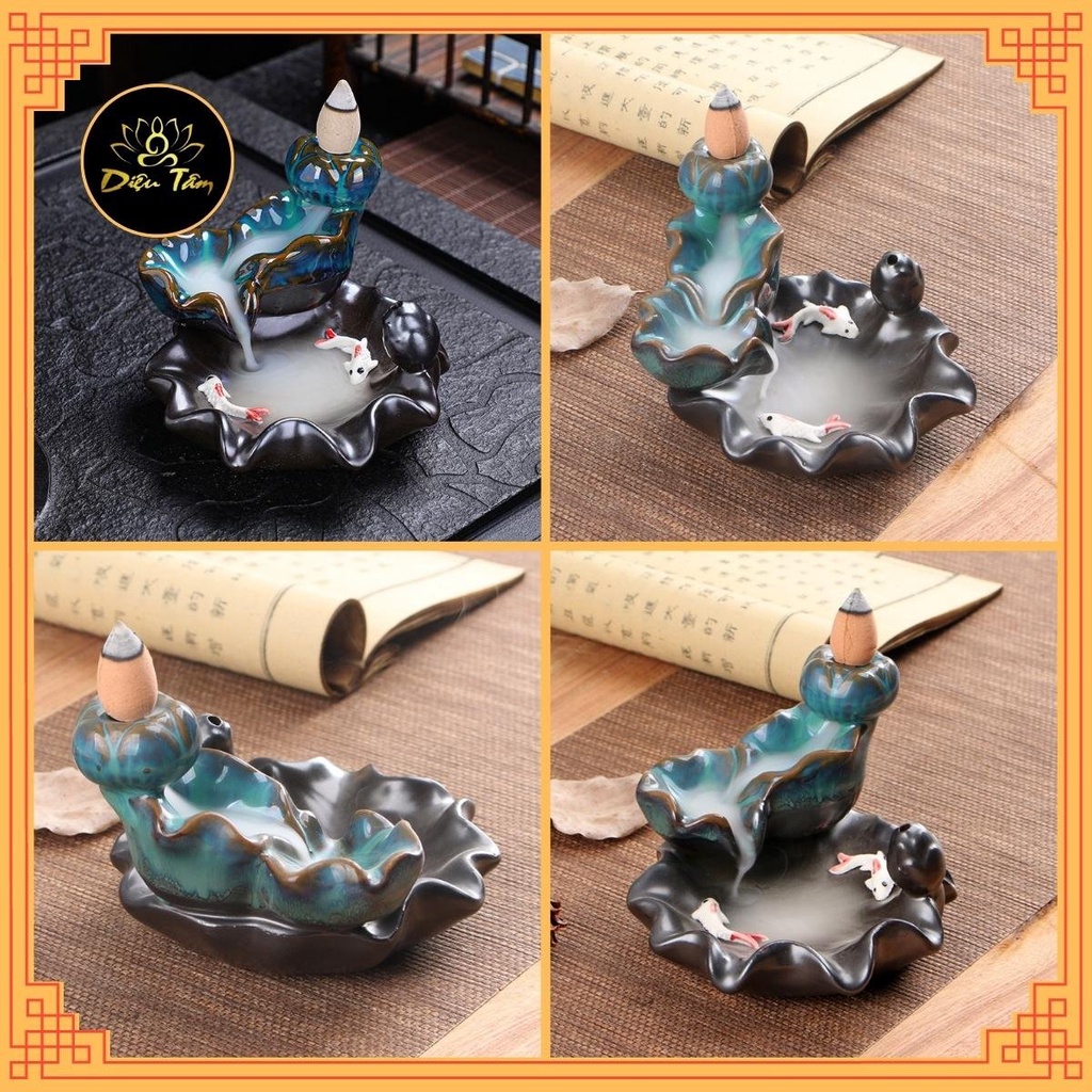 Thác khói trầm hương bằng gốm tặng 5 nụ trầm khói ngược xông trầm, thác khói non bộ tiểu cảnh trang trí