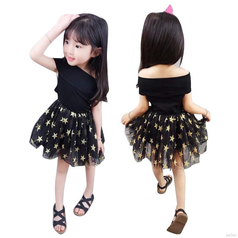 Đầm lưới xòe công chúa thiết kế trễ vai dễ thương cho bé gái