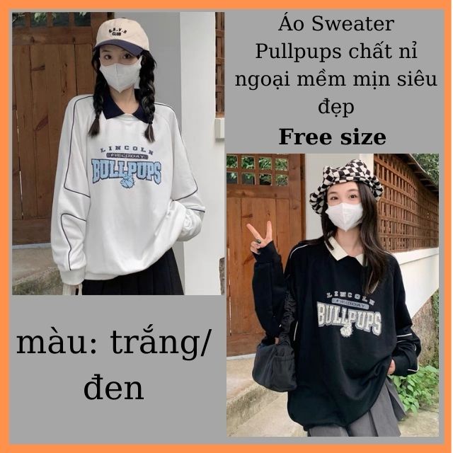 Áo Sweater Pullpups chất nỉ ngoại mềm mịn siêu đẹp, polo cổ bo dệt, đường mí nổi, from to unisex 70kg PIGI STORE Mã 60