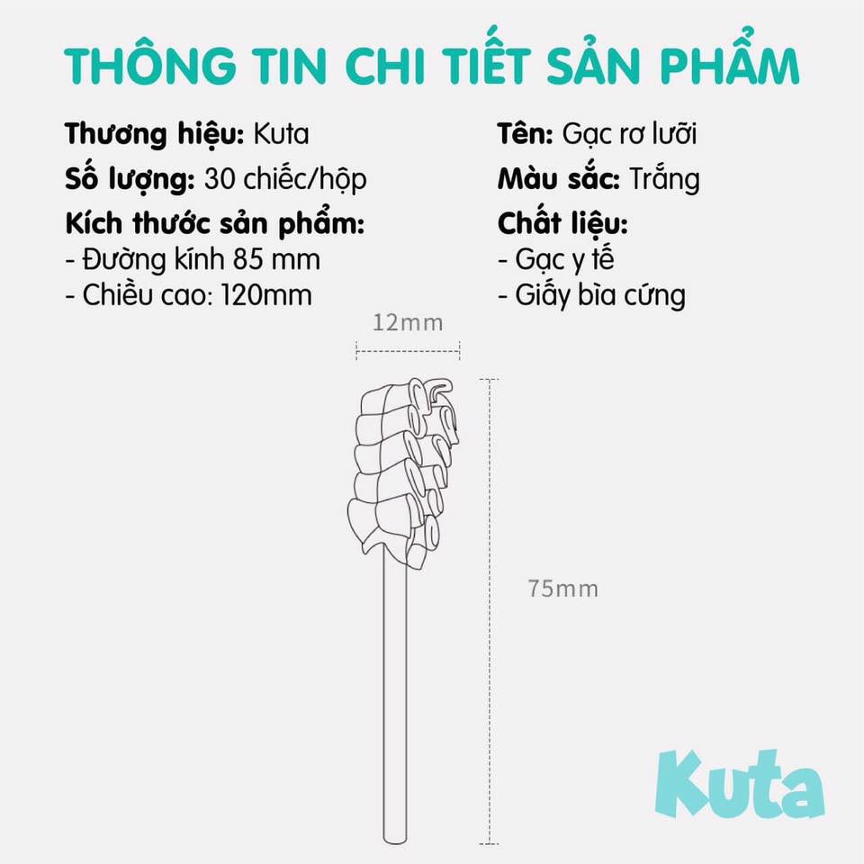 Gạc rơ lưỡi Kuta 30 chiếc/ hộp xuất Hàn