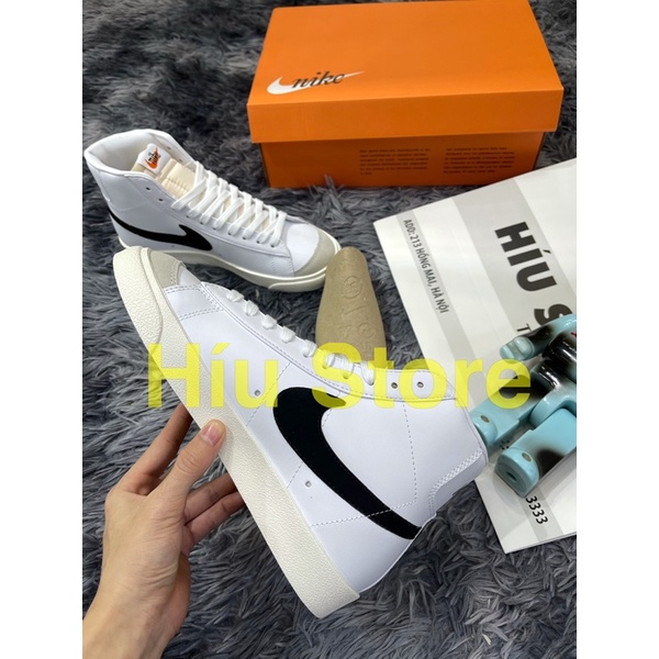(Híu) Giầy Thể Thao Blazer 77 High Trắng Đen |Da Thật Cực Bền |Logo Chấm Đốm | Đế Khâu Bông