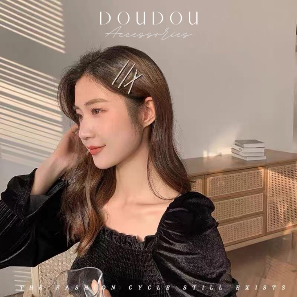 Phụ kiện kẹp tóc xinh Doudou Cặp tóc nữ Kẹp mái BB sang kim loại đính đá phong cách Y2K Hàn Quốc thời trang FJ020