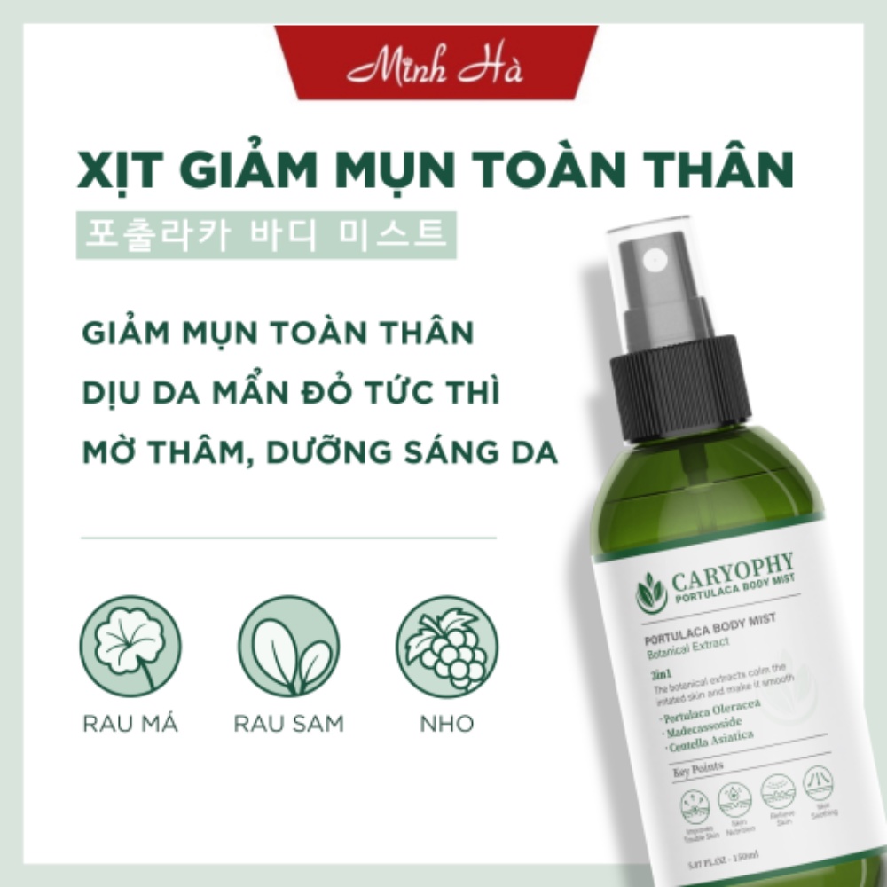 Xịt mụn lưng Caryophy Portulaca Body Mist 150ml giúp giảm các loại mụn sưng đỏ, làm dịu cho mọi loại da