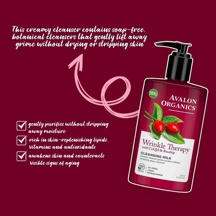 Sữa Rửa Làm Mặt Mờ Nếp Nhăn Chống Lão Hóa Avalon Organics CoQ10 & Rosehip 251ml